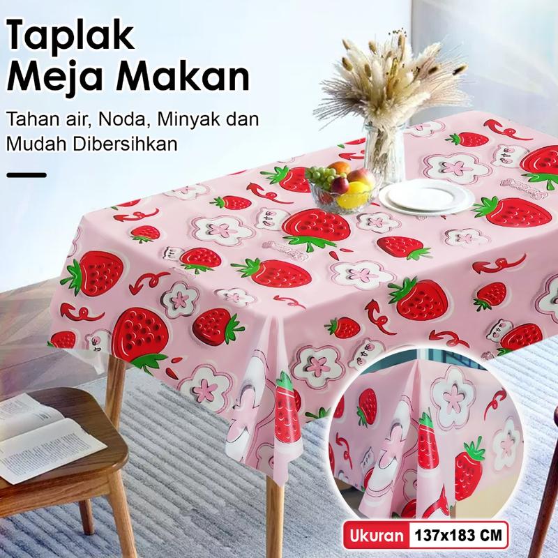 Taplak Meja Makan Motif Buah Tahan Air Ukuran 137x183cm Desain Modern 4 - 6 Kursi / Taplak Ruang 5