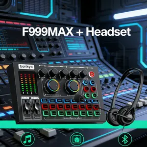 Bonkyo F999MAX Live Sound Card & SY-490 Headset Komputer Audio Karaoke Streaming HP PC Mac 16 Bit 41.1KHz 3.5mm Jack Bluetooth Bass Surround 3D