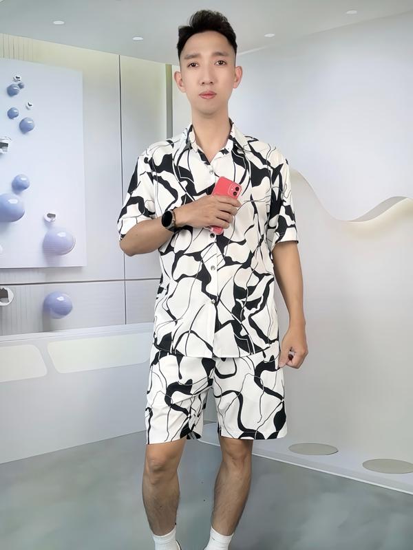 Bộ lụa nam chất liệu lụa Hàn siêu mát  - Phong cách Hàn Quốc - Họa tiết vân đá sắc nét chống nhăn co giãn tốt mặc siêu mát 1