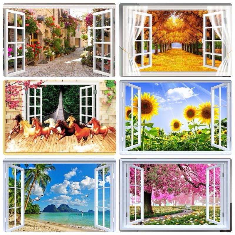  Tranh 3D dán tường mẫu Cửa Sổ   kích thước 70cm*100cm  vinh quy bái tổ 