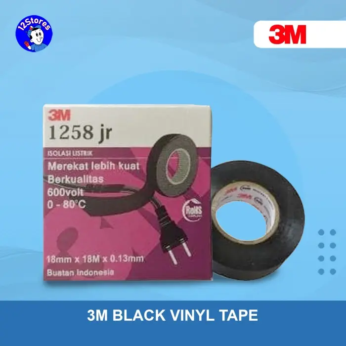 3M Isolasi Listrik 1258 JR Lakban Kabel Isolasi Vinyl Tape Hitam
