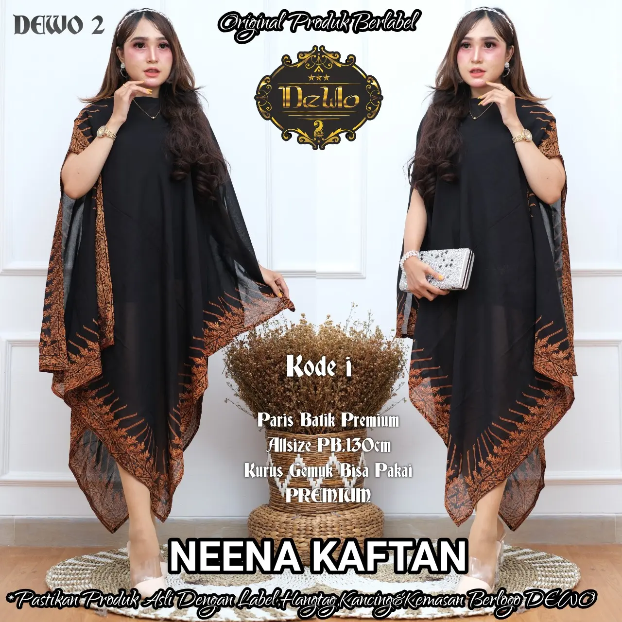 COD Kaftan Batik ASIMETRIS Neena MODANG COKLAT / Dress Batik Solo / Baju kondangan wanita / Kaftan Batik Jumbo Solo bahan katun paris