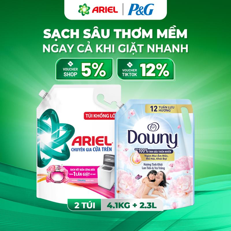  Combo Nước Giặt Ariel Cửa Trên & Cửa trước các loại hương nước hoa 3.7kg - 4.1kg & Nước xả vải Downy Tinh Khôi 2.3L 