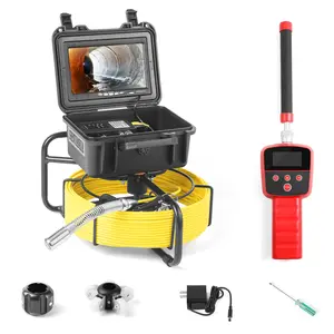 Sewer Camera with 512Hz Locator, 20/30/50m, 7" Pipeline Inspection kit with DVR Function, IP68, 12 Adjustable LEDs, A 32G - 9618FTR