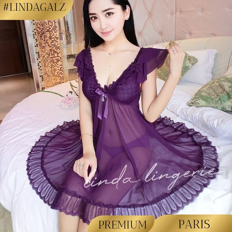 LindaGalz PARIS Pakaian Tidur Wanita 1228 Fit Panjang Soft Dress Piyama Big Size Jumbo REALPICT 100%