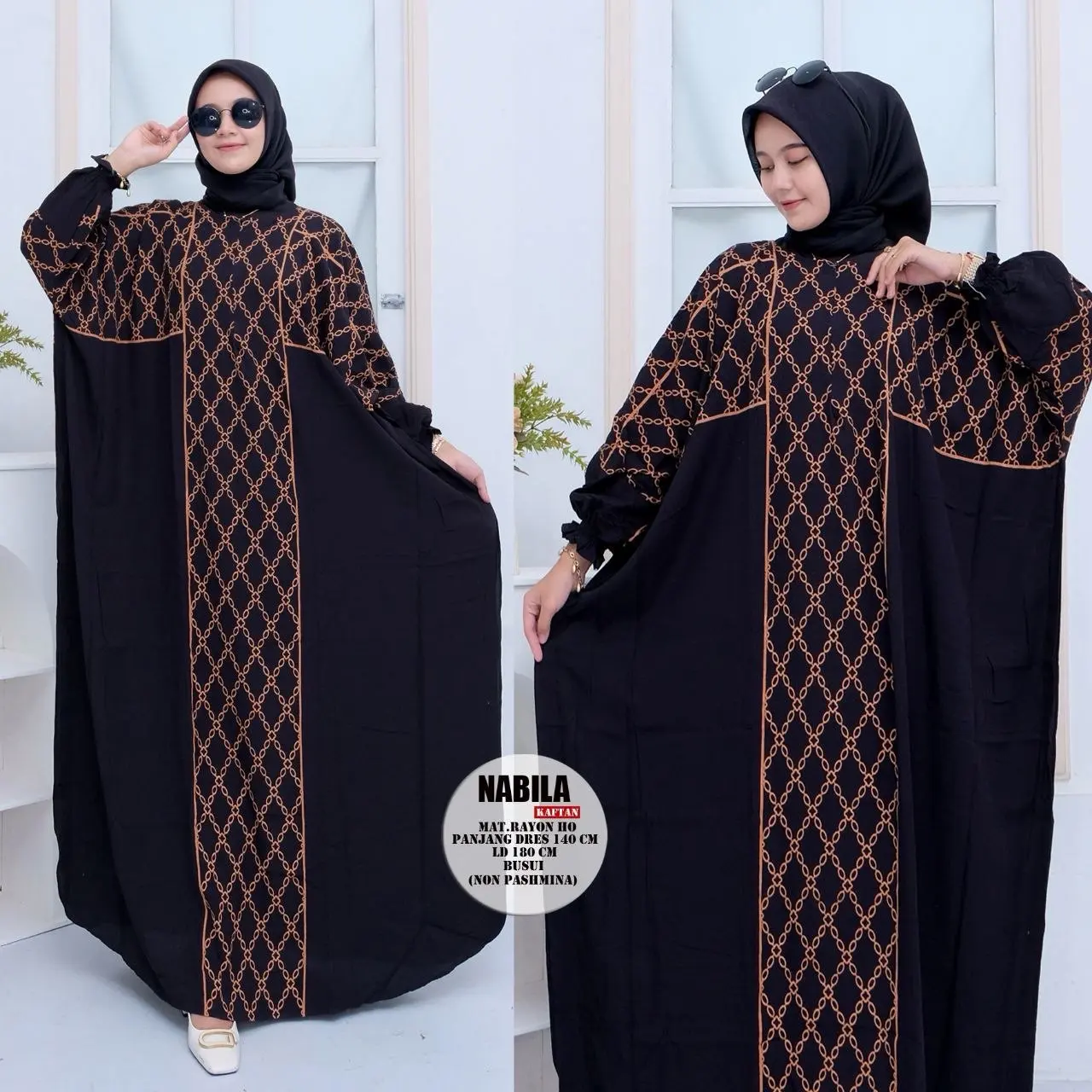 ￼Kaftan Arafah Maksi Ld 170 Kaftan Rayon Premium Motif Kaftan Batik Sultan Busui lengan Panjang By Alia Putri