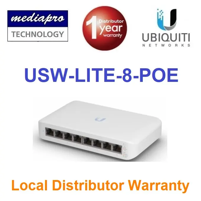UbiQuiti USW-LITE-8-POE UniFi Switch USW Lite 8 PoE+, Fully Managed Layer 2 Switch with 8 Gigabit Ethernet Ports, Total PoE+ Wattage of 52W ( USW LITE 8 POE ) - Singapore Distributor Warranty