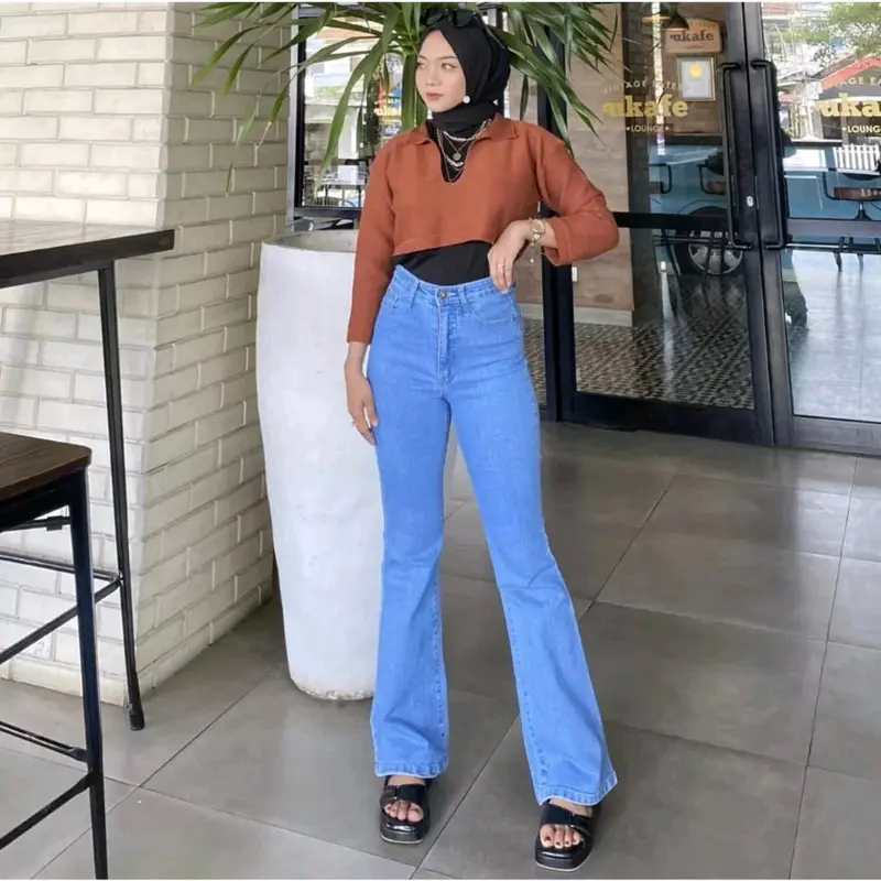 SBL Highwaist Cutbray Jeans Wanita Kekinian Celana Denim Panjang Kerja Hitam Street Style Pas trendy jeans abu kehitaman combinasi hijau Nyaman Biru Muda 5