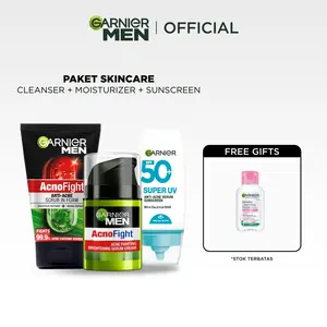Garnier Men 3in1 Paket Face Care 3pcs Face Wash + Moist 20ml + Sunscreen