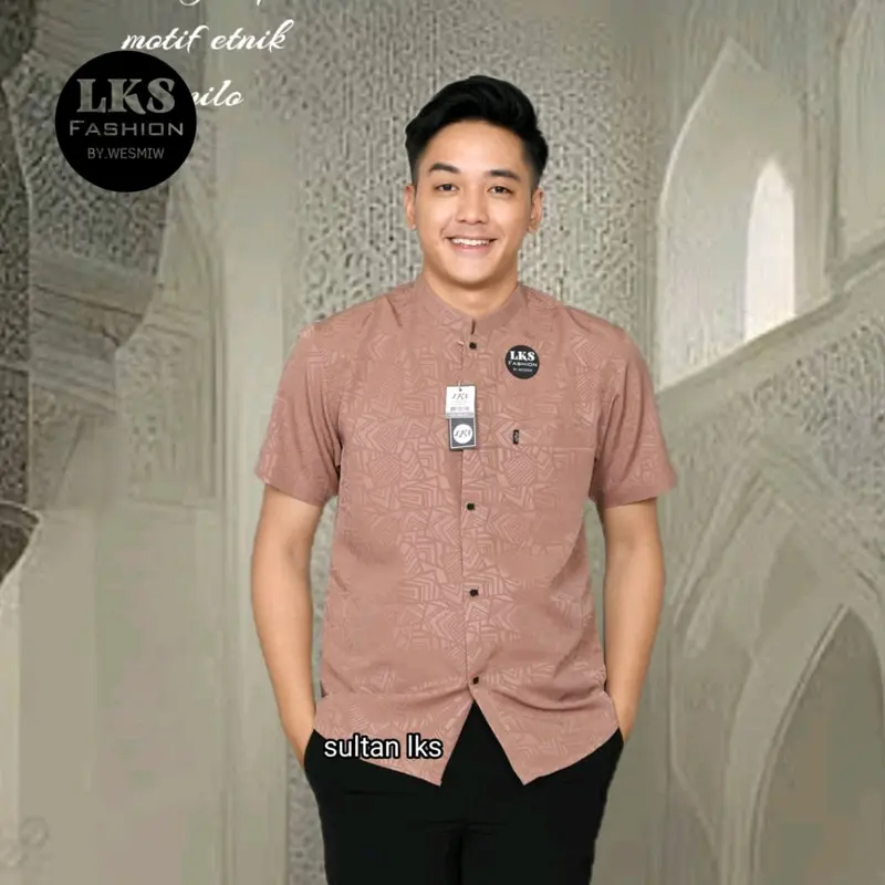 Kemko sultan atau  Koko tangan pendek  Atasan Pria Dewasa motif etnik depan kancing vareasi bahan  Katun embos berkualitas terbaik Nyaman di pakai Baju Hitam 3