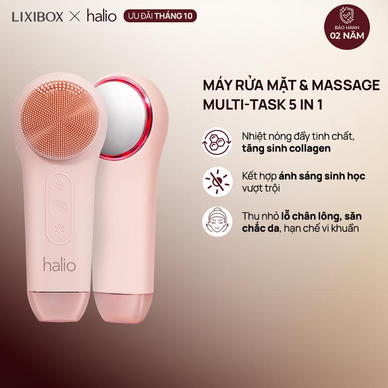 Máy Rửa Mặt Massage Halio 5 Trong 1 Tích Hợp Ánh Sáng Và Nhiệt Multi-Task Cleansing & Massaging Device With Red Blue Light Women Nữ Skincare