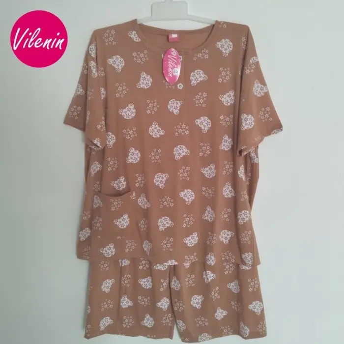 Babydoll 3/4 Jumbo Wanita / Baju Tidur Xxxl / Sleepwear , Bear Flower
