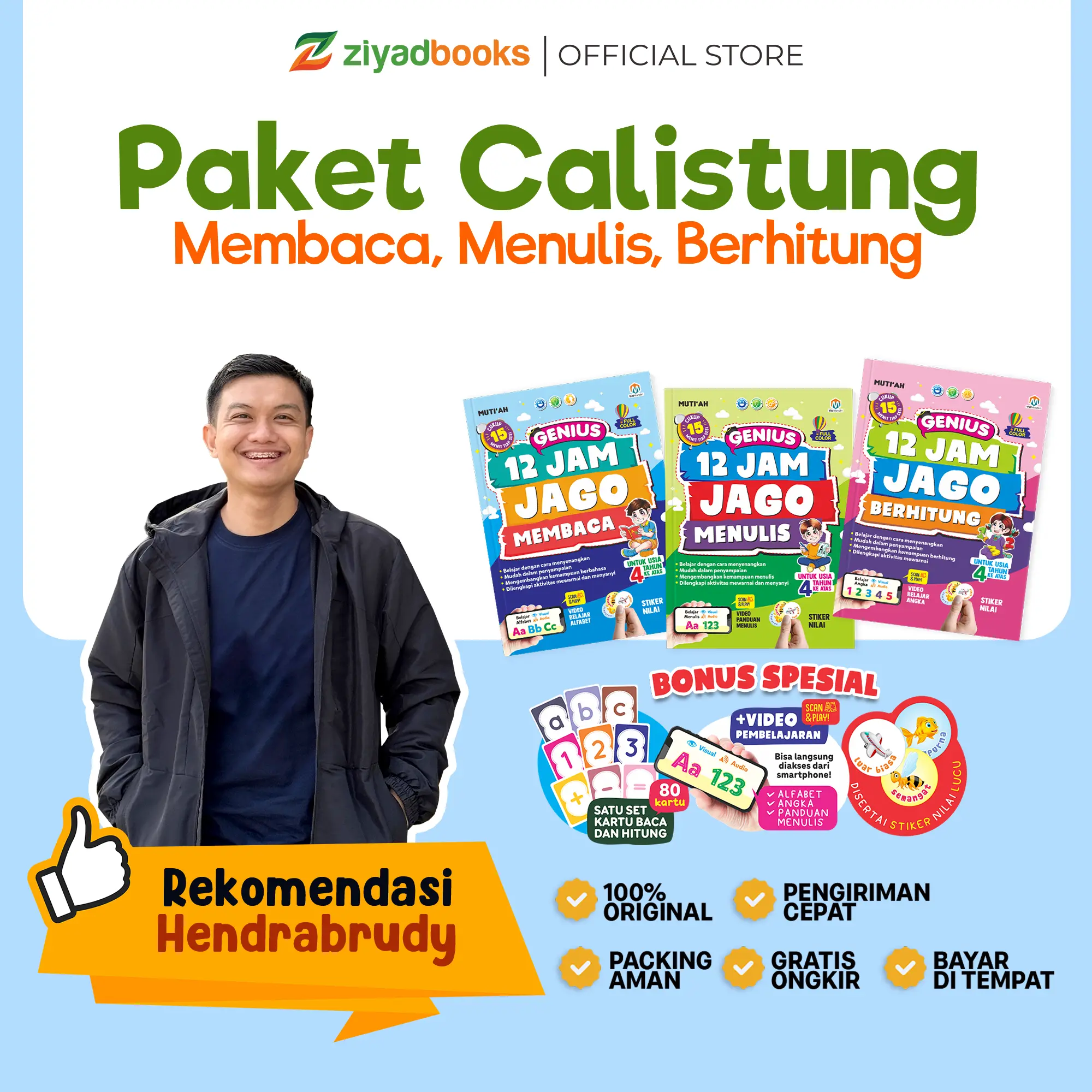 Paket Buku Edukasi Anak - Membaca Menulis Berhitung Paket Calistung + Bonus Kartu, Video & Stiker