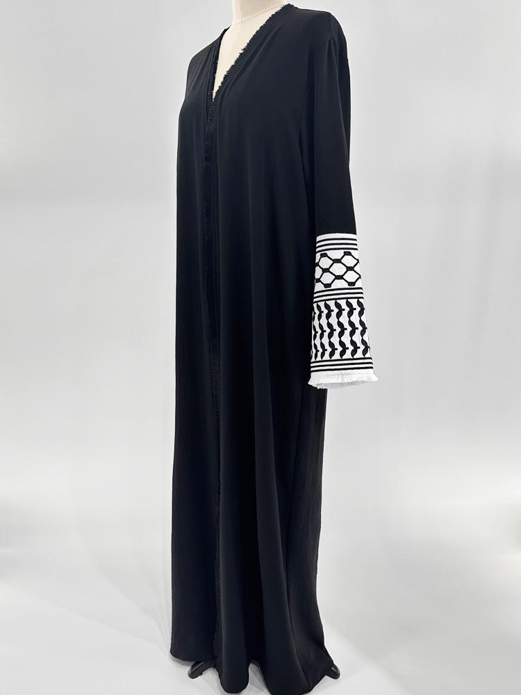 Product Introduction of Trang Phục Hồi Giáo, Thanh Lịch, Có Túi, Kiểu Áo Cardigan, Thêu, Màu Tương Phản, Có Thắt Lưng, Kiểu Áo Choàng 4