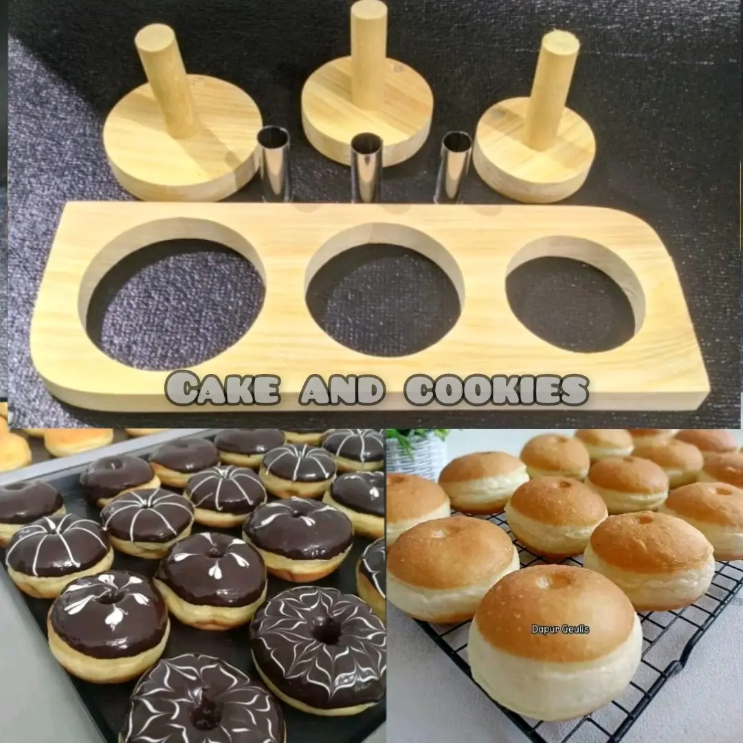 Cetakan Donat Kayu Set Cetakan Donat Tiga Lubang Donut Maker Alat Mencetak Adonan Doant