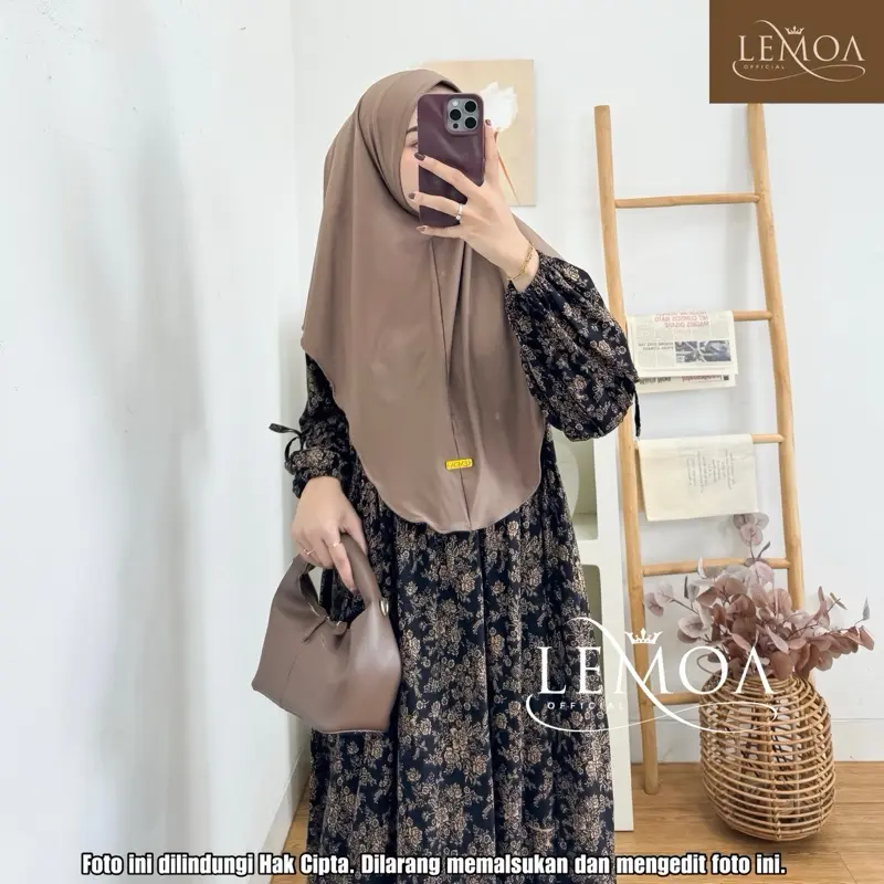 Aurel Dress Pita Model Lengan Balon Bahan Rayon Diamond Busana Muslim Wanita Motif