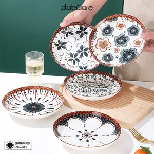 PLATEWARE - Piring Makan Keramik motif bunga bunga ukuran 20cm Kitchenware tahan panas