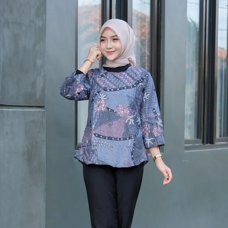 Bisa COD - Baju Batik Wanita Anak Remaja Dewasa Pakaian Atasan Blus Kerja Modern Baju Batik Wanita Terbaru Terlaris Cewek 7