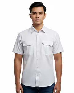 TOPTEN Kemeja Pria Polos Workshirt Lengan Pendek Saku Dua Warna Putih