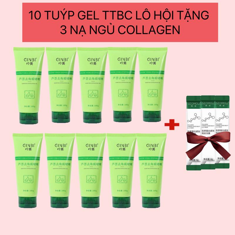 Sỉ 10 Gel Tẩy Tế Bào Chết trắng sáng làm sạch da mặt và body tặng 3 nạ ngủ Collagen, TTBC GinBi 100G chiết xuất từ nha đam làm sạch da Skincare - Cho Bé Nữ Làm Đẹp Da Women