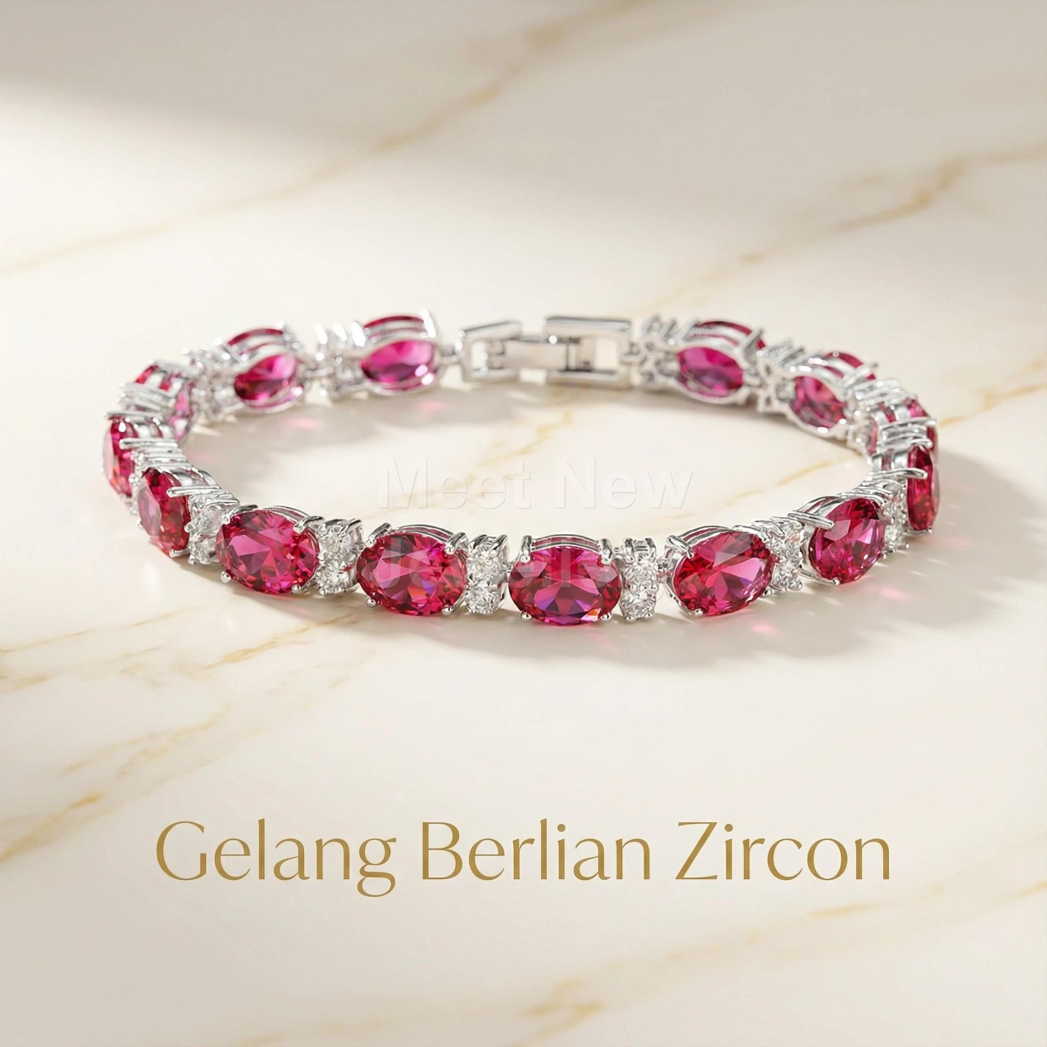 MNSG39 Aksesoris Musim Panas Gelang Zirkonia Berwarna Kristal Multiwarna Sederhana Perhiasan Elegan untuk Gaya Fashion