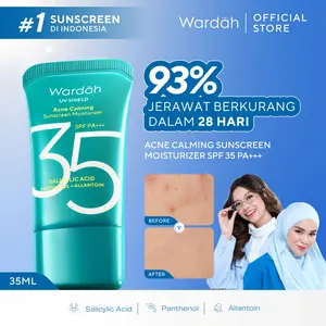 WARDAH UV Shield Acne Calming Sunscreen Moisturizer SPF 35 PA untuk komedo jerawat dan bekas jerawat kulit berminyak tekstur gel ringan mudah meresap - Skincare