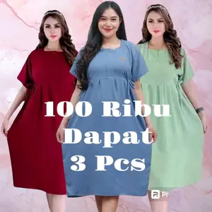 Paket Daster 100 Ribu Dapat 3 pcs Daster Dress Wanita Dewasa Crinkle Airflow Resleting Depan Busui Fredly Serut Rempel Bumil Remaja Ruffle Tebal Nyaman Ibu Menyusui Tidur Hamil