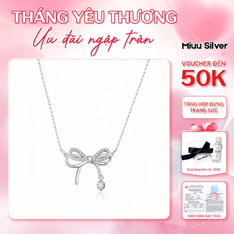 Dây chuyền nữ Miuu Silver, vòng cổ bạc đính hình nơ nữ tính Amelia Ribbon
