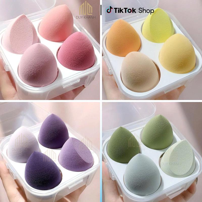 Set 4 mút trang điểm có hộp nhựa bảo vệ vệ sinh tiện lợi