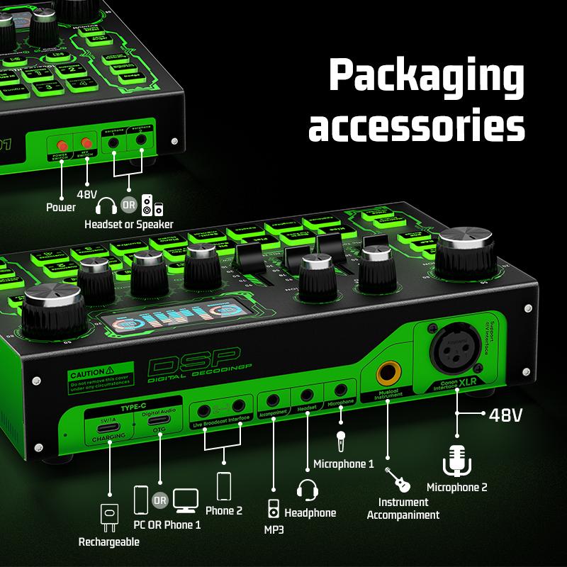 koorfly-KF01 sound card ZX320 mic set Audio Bluetooth External Peralatan Bernyanyi atau siaran langsung dengan headphones dan microphone 3