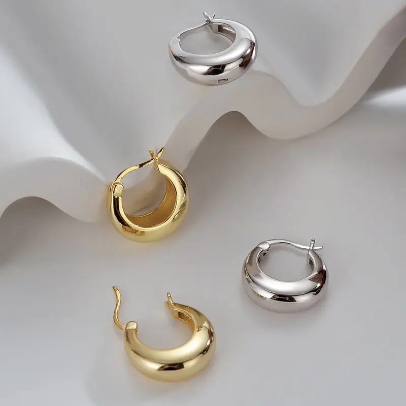 Bông tai vòng tròn thả kim loại Màu bạc Sterling 925 dành cho phụ nữ, bông tai bóng với cá tính Pháp, phụ kiện khóa tai