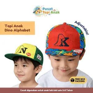 Topi Anak Cowok Dino Dinosaurus Alfabet Alphabet Custom A-Z Snapback Cap Dinosaur Series