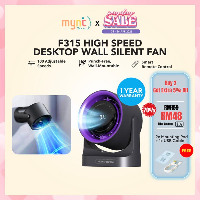 MYNT F315 High Speed Desktop Wall Silent Fan - TikTok Shop Malaysia