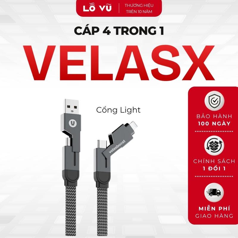 LoVu Dây sạc nhanh 4 trong 1 velasX velasboost, Truyền dữ liệu, Bọc dù, Đầu nam…