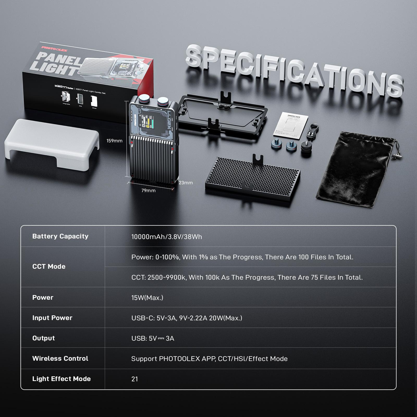 PHOTOOLEX X2077 Panel Light Combo Set RGB LED Lampu Studio 10000mAh dengan Power Bank Lampu Profesional untuk Vlog Live Streaming Camera