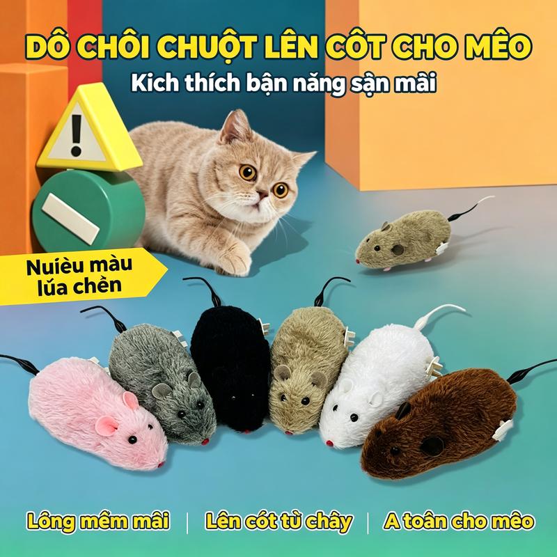 Đồ chơi mèo hình chuột lông xù có thể xoay, đồ chơi chuột tương tác với đuôi di…