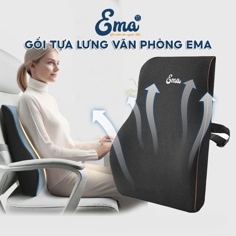  Gối tựa lưng dài Massage văn phòng Ema ,chất liệu cao su non thiết kế công thái học giúp định hình tư thế ngồi ôm chọn lưng 