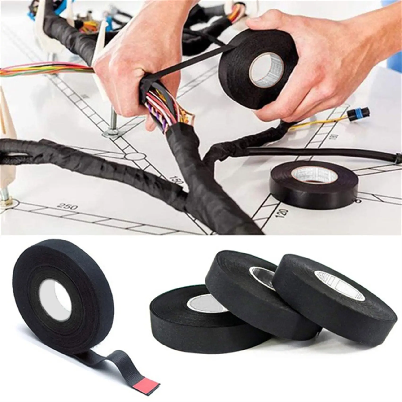 15 Meter Heat-resistant Flame Retardant Tape Protection Adhesive  Tape for Car Cable Harness Wiring Loom