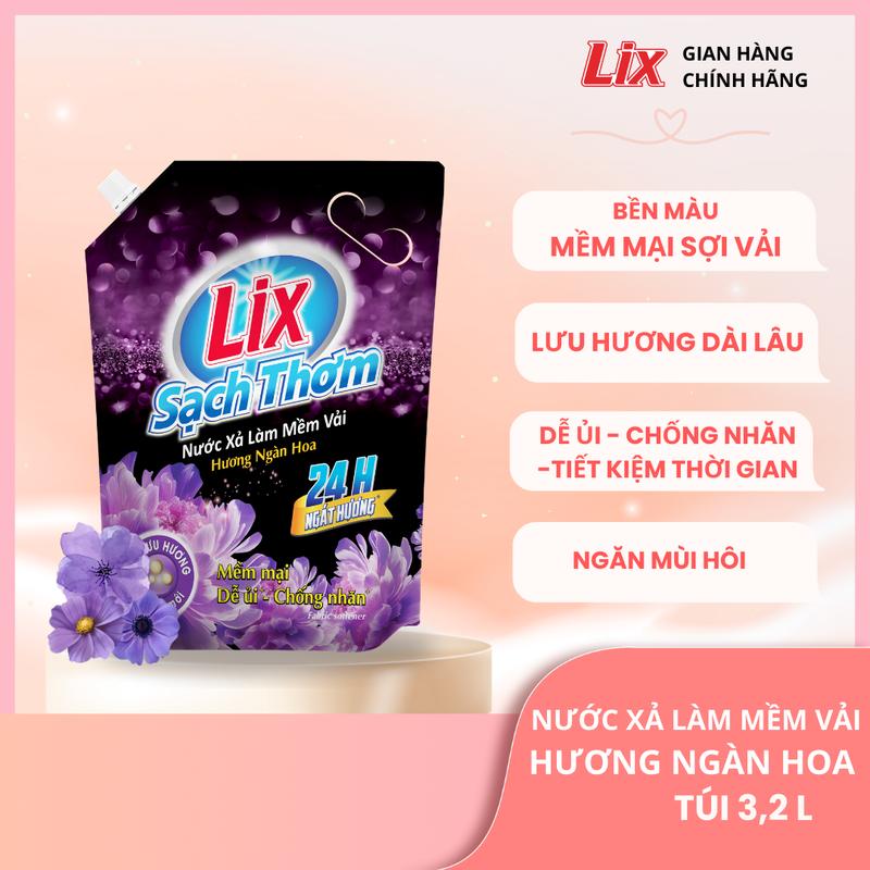 Nước xả làm mềm vải Lix sạch thơm hương ngàn hoa túi 2,2L - Nước xả hạt lưu hương thơm lâu thấm sâu sợi vải  - 17702