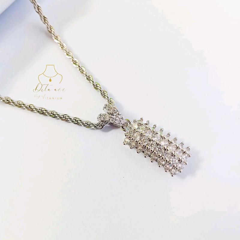 Kalung Titanium Plus Liontin Balok Permata Elegan dan Minimalis Awet di Pakai Harian Anti Luntur dan Karat Fashion Wanita Kekinian 4