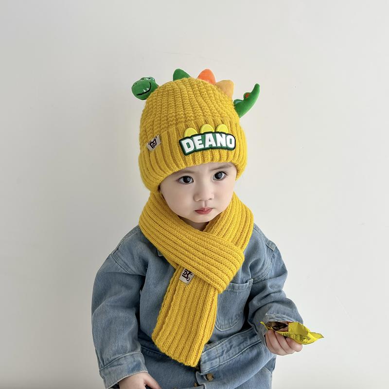 Product Introduction of 1-7Y 2Pcs Children Hat Scarf Set Cute Little Dinosaur Knitted Wool Cap Winter Warm Kids Neckerchief Boy Girl Baby Beanie 18