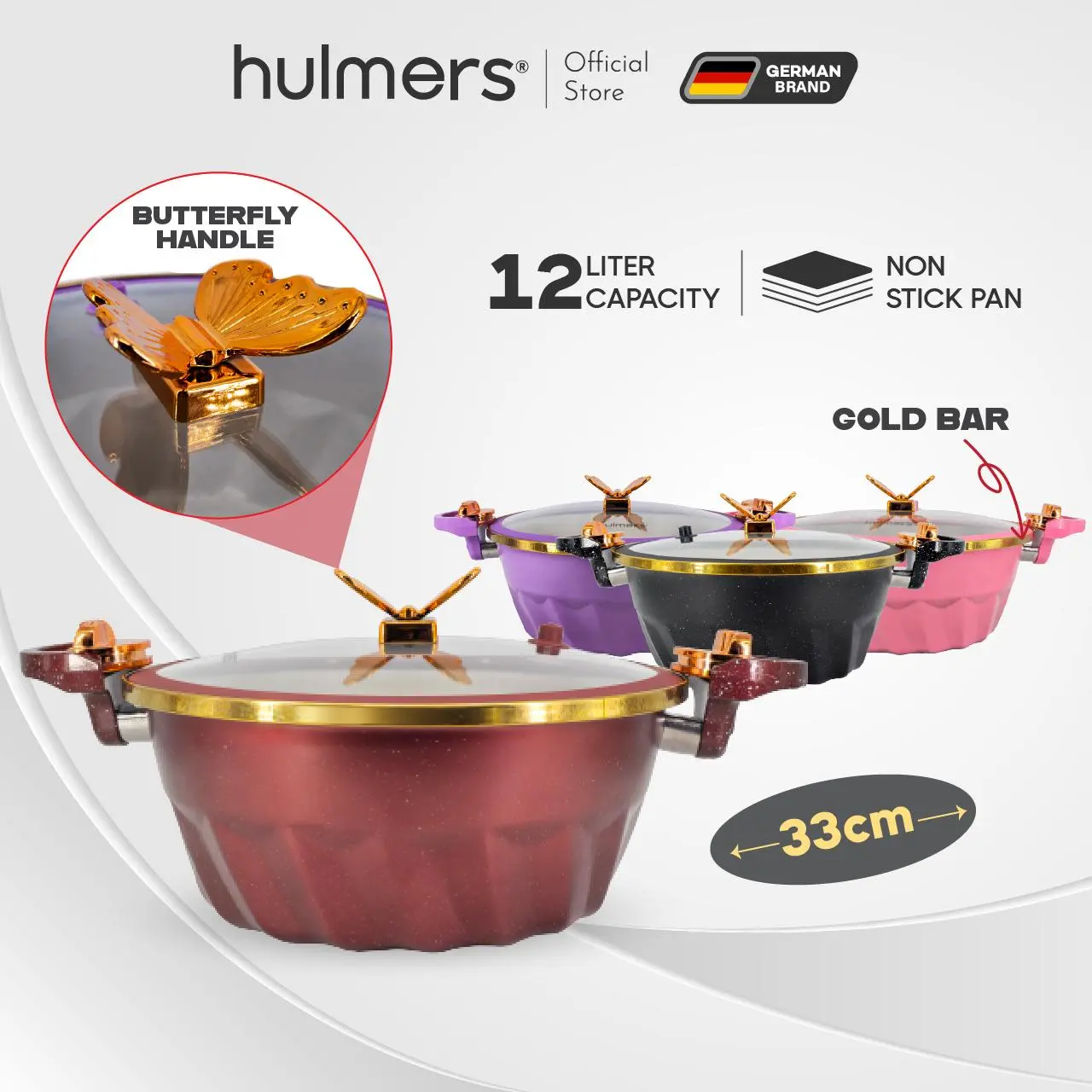 Hulmers - 12L Micro Pressure Pot Large Capacity Multifunctional Cooking Pot With Glass Cover, Periuk Tekanan Mikro