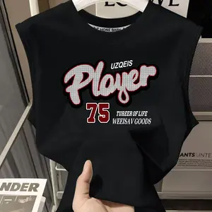 Rompi longgar unisex musim panas, gaya minimalis Amerika yang trendi, motif huruf, rompi pria tanpa lengan anti keringat, atasan olahraga serbaguna.