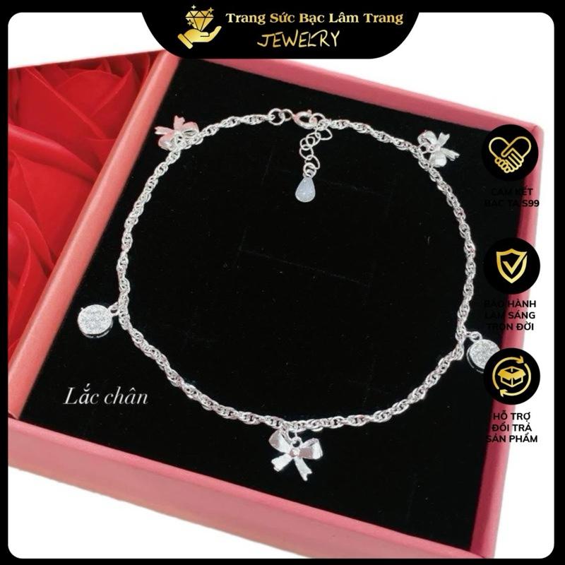 Lắc chân bạc ta LTJ 602 nơ bản dày xinh xắn dài 22cm có tua phụ