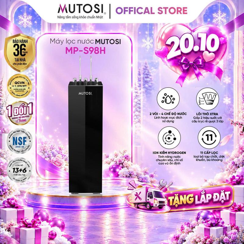 Máy Lọc Nước Nóng, Lạnh, RO Khoáng, Ion Kiềm Hydrogen MUTOSI MP-S98H - 11 Cấp Lọc, Đạt Tiêu Chuẩn Quốc Gia, Loại Bỏ 13+6 Chất Độc Hại
