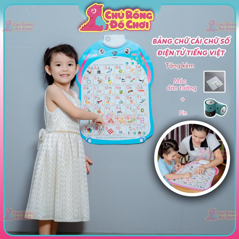 SALE CUỐI NĂM Bảng chữ cái điện tử thông minh tiếng Việt cho bé bảng chữ số treo tường hình cún dễ thương kèm pin +móc dán tường | Chú Rồng Đồ Chơi