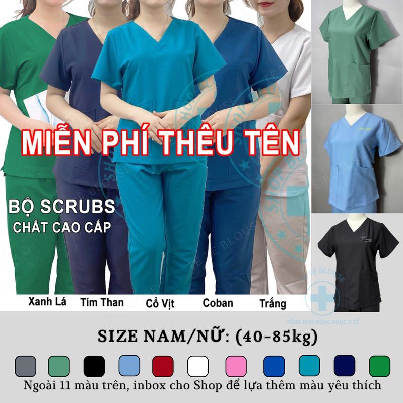 Bộ scrubs Bác sĩ CAO CẤP, đồng phục Spa, Phòng khám, quần áo cổ tim Dược sĩ, Điều dưỡng hàng đẹp
