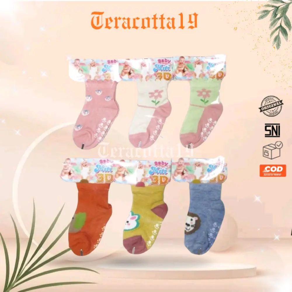 TERACOTTA19 - [3 pasang] Kaus kaki bayi BABY MITI 3D Anti Slip 0-12 M
