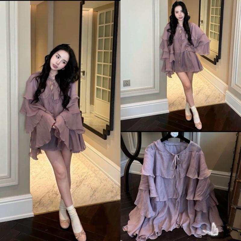    Tặng Quần Bảo Hộ  Váy Voan Tầng Tay Loe Dáng Xòe Tiểu Thư – Mềm Mại Bay Bổng Lên Form Cực Xinh 