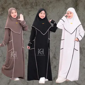 Gamis Abaya Dress Syari Anak Tanggung Remaja AMIRA SYAR'I Bahan Crinkle Airflow Premium + Khimar Muslim Panjang - Hitam - Brown
